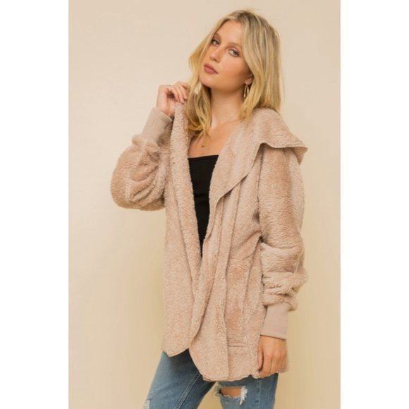 Jackets & Blazers - SOLD OUT Taupe Soft Faux Fur Fleece Plush One Size Hooded Cardigan Jacket